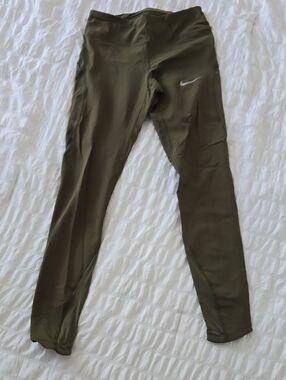 Nike Dri Fit Olive Green Performance Leggings with White Swoosh